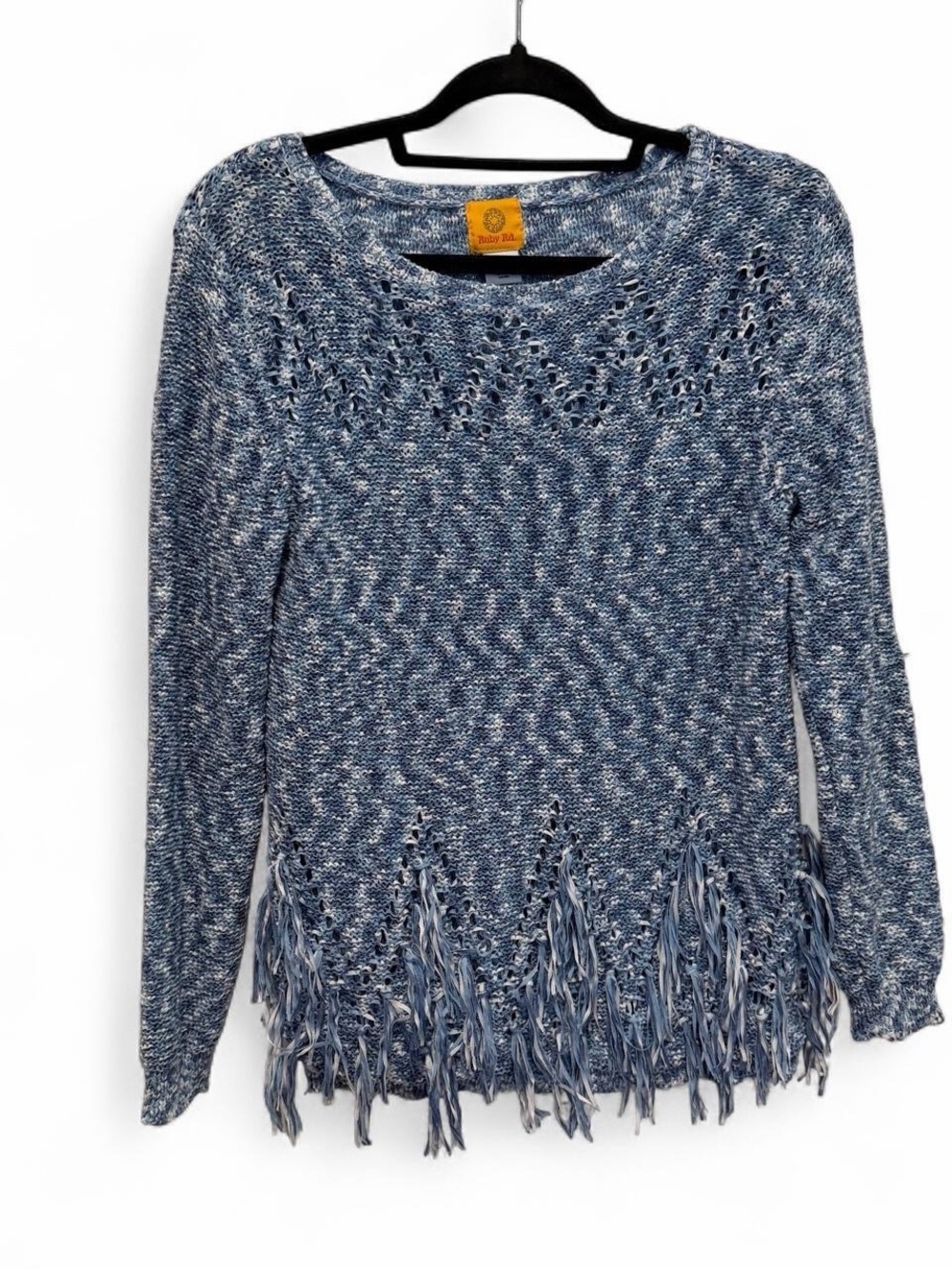 Blue Fringe Hem Knit Sweater - Unbranded